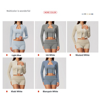 Nouvel ensemble sportif rayé 3 pièces pour femme 2026 : veste de yoga à col montant, leggings taille haute à revers et débardeur – Tenue décontractée pour le Pilates et le fitness