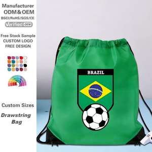 Borsa Promozionale Personalizzata in Poliestere 210D con Coulisse, Sacche Verdi con Coulisse per Pallone da Calcio Brasile, Atletica Brasiliana 2026 - Product Image 1