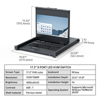 MT-VIKI KVM Rack Mount HDMI Switch dengan Monitor LCD 17.3'', Mendukung OSD/Hotkey 1080P60Hz, Termasuk 8 Kabel KVM
