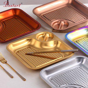 Eco-Friendly Stainless Steel <strong>Rectangular</strong> <strong>Serving</strong> Platter for Appetizers Dumplings Dinner <strong>Plate</strong> with Dipping Sauce for Camping - Product Image 3