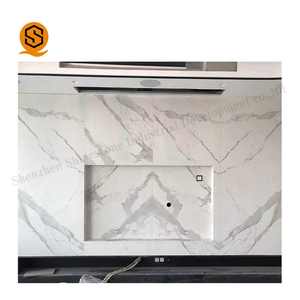 3200x1600 Calacatta พื้นผิวขัดเงาสีขาวที่คั่นหนังสือแผ่นหินอ่อนหินธรรมชาติควอตซ์ประดิษฐ์ - Product Image 2