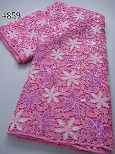 Tessuto in pizzo <span class=keywords><strong>guipure</strong></span> africano 4859, stile nigeriano con paillettes di lusso, pizzo solubile in acqua, tessuto francese per abiti da festa - Product Image 4