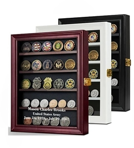 Vitrine de pièce de monnaie militaire personnalisée porte-médaille en verre personnalisable vitrine de collection en bois brun rustique cadeau de l'armée marine - Product Image 2