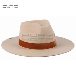 HUAYI HATS卸売ファッション白冬ワイドつば100% オーストラリアウールフェルトジャズフェドラディストレスト帽子女性用