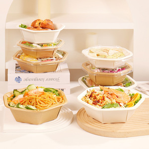 600ml 800ml 1000ml 1200ml Microwave Disposable Food Container Kraft <b>Paper</b> Takeout Hexagonal Packaging Box Salad <b>Bowl</b> - Product Image 1