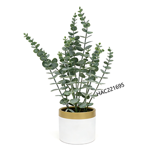 Plante d'eucalyptus artificielle en pot en céramique blanc-or, faux bonsaï d'eucalyptus avec faux sol, plantes mélangées pour la décoration de la maison - Product Image 1