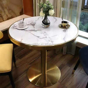 Mesa de Centro Moderna de Lujo de Alta Calidad Directamente de Fábrica OEM ODM, Mesa de Reuniones Redonda con Tapa de Mármol y Metal de Acero Inoxidable - Product Image 3