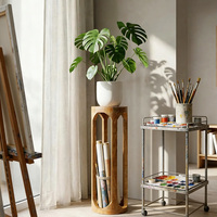 Table sur pied minimaliste artisanale, table d'appoint en bois massif, table d'appoint marron naturel