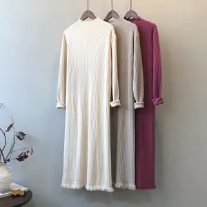 New Women's Dress Spring Fall Solid Color Long Skirt Loose Body Women's Sweater Fringe Style Knitted Dress
