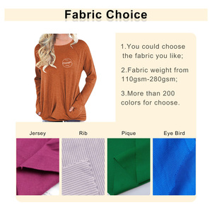 Professional <b>Clothing</b> Manufacture Custom Cotton Fabric O-neck Casual Woman's Top Shirts Soft Long Sleeve T-shirt with Pockets - Product Image 3