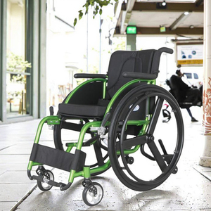 Silla <span class=keywords><strong>de</strong></span> <span class=keywords><strong>Ruedas</strong></span> Manual Semi Deportiva Homrdy para Personas con Discapacidad, con Marco <span class=keywords><strong>de</strong></span> Aluminio Resistente y Asiento <span class=keywords><strong>de</strong></span> Nailon con Revestimiento Líquido Verde CE - Product Image 1