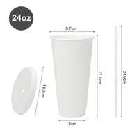 Gobelets en plastique réutilisables en PP de 24 oz pour smoothies, jus, café glacé, tasses à boisson froide, mugs de voyage, avec couvercles et pailles, pour cadeaux en gros