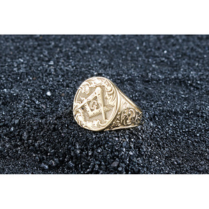 ファッション<span class=keywords><strong>18K</strong></span>ゴールドメッキステンレススチールAGフリーメーソンリングジュエリーパーソナライズされたパンクチタン宗教フリーメーソンメンズリング - Product Image 6
