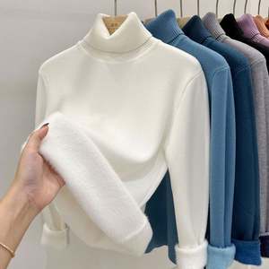 Suéter de cuello alto de terciopelo grueso para mujer, estilo coreano, forrado, cálido, jersey de punto ajustado para invierno - Product Image 6