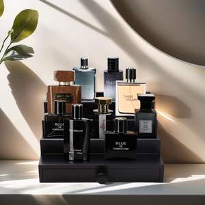 ชั้นวางน้ำหอมไม้สีดำ 4 ชั้น พร้อมช่องเก็บของซ่อน สำหรับจัดเก็บน้ำหอมผู้ชาย วางบนโต๊ะเครื่องแป้ง หรือชั้นวางของ ใช้เก็บเครื่องเทศได้ - Product Image 2