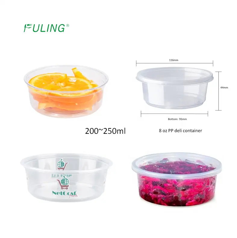 250 Ml Microwavable Deli Pot Clear En Deksels, Food Grade 250 Ml Plastic Containers Voor Voedsel Verpakking Takeaway