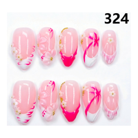 1396-1400 Kuku Palsu Buatan Tangan 10pcs Bahan Press-On Model Almond Desain Ukiran Bunga Kustom Modis Persegi untuk Jari