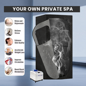 ポータブルスチームサウナ屋内ホームSPAフルボディパーソナルサウナテント折りたたみ椅子温度時間1500Wリモコン付き - Product Image 3