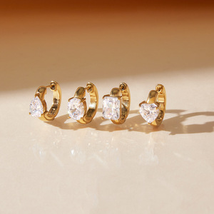 Boucles d'oreilles pendantes Huggie en acier inoxydable avec zircon serti griffe, bijoux fantaisie pour femme, motif cœur elliptique - Product Image 2