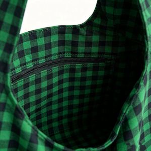 Custom Logo Checked Vest <b>Bag</b> <b>Large</b> Capacity Plaid Shoulder Shopper Tote for Shopping Daily Use - Product Image 3