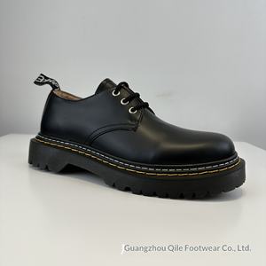 봄 여름 가죽 부츠 이중 스티치 3홀 캐주얼 플랫 슈즈 유니섹스 블랙 두꺼운 밑창 부츠 숏 여성용 - Product Image 3