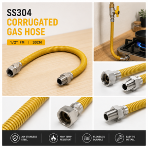 Manguera de <span class=keywords><strong>Gas</strong></span> <span class=keywords><strong>Flexible</strong></span> Corrugada de PVC Amarillo de 30 cm y 1/2 Pulgada, de Hembra a Macho, <span class=keywords><strong>para</strong></span> Uso Industrial, SS304, Compatible con OEM y ODM, Venta al por Mayor - Product Image 2