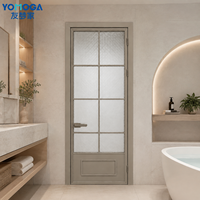 Puerta de Baño Decorativa de Vidrio, Puerta Vintage con Marco de Aluminio y Panel de Rejilla para Privacidad