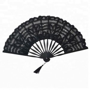 White Black and Beige European Favor Bamboo Cotton Fabric Wedding Lace Fan 27cm Length Wedding <b>Gift</b> - Product Image 3