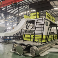 Kapal Ponton Aluminium Alloy Mewah 30ft Bertingkat Dua Warna Kustom untuk Berlayar, Hiburan, Memancing, dan Wisata