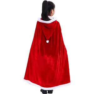 Christmas Red Velvet Furry Edge <b>Hooded</b> Cappa Stage Kids <b>Cloak</b> New Santa Clause Children Cosplay Kid Clothes Girls - Product Image 3