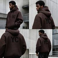 Blouson d'hiver matelassé et rembourré pour homme, coupe courte et oversize, style streetwear, avec broderie pied-de-poule personnalisée et demi-fermeture éclair, coupe-vent à capuche