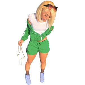 2021 nuovo Breve Jogger Set Abbigliamento Donna 2 Pezzi Set Delle Donne Sudore Attrezzature Dei Vestiti di Sudore Set di Due Pezzi Jogging - Product Image 3