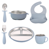 Nouvelle arrivée 100% assiette pour bébé en acier inoxydable sans Bpa avec aspiration design de dessin animé bavoir ventouse bol tasse enfants ensemble de vaisselle à manger