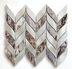 Ds New Design gold leaf Inkjet Backsplash Metal Stone Mosaic Tiles Craft For Kitchen