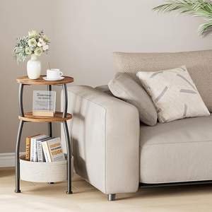 <span class=keywords><strong>Table</strong></span> d'appoint moderne compacte pour petits espaces avec panier de rangement, <span class=keywords><strong>table</strong></span> d'appoint à 3 niveaux, <span class=keywords><strong>table</strong></span> de chevet, <span class=keywords><strong>table</strong></span> d'angle de canapé pour salon - Product Image 3