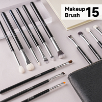Ensemble de 15 pinceaux de maquillage pour les yeux en poils de chèvre naturels, logo personnalisé, haute qualité, pinceau à raser, manche en aluminium, pinceau pour estomper les fards à paupières