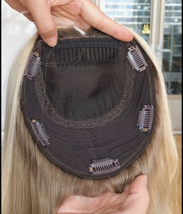 Toppers de cheveux humains de qualité supérieure, cheveux européens bruts, base en soie, mèches blondes, nœuds invisibles, clips pour cheveux, postiches - Product Image 3