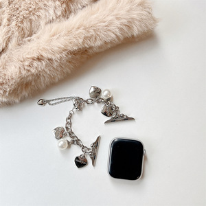 Bracelet de montre en métal avec breloque cœur perlé, réglable, pour femme, compatible avec les montres connectées - Product Image 5