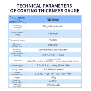 Jauge d'épaisseur de revêtement DR360A avec fonction de mesure du poids des revêtements galvanisés simple/double face - Product Image 1
