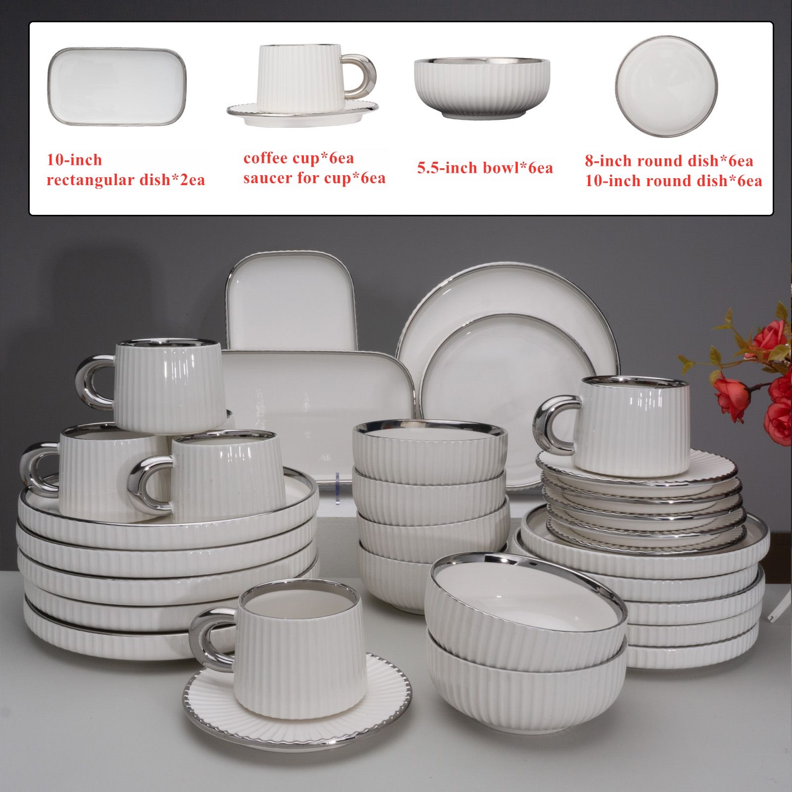 Service 32 pièces pour 6 personnes+jante argentée