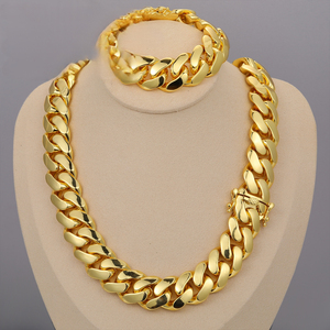 Cadenas Cubanas al por Mayor, Joyería de Lujo, Chapado en Oro de 14k, 18k y <span class=keywords><strong>24k</strong></span>, Gargantilla, Cadena <span class=keywords><strong>Cubana</strong></span> de Miami Sólida para Hombre - Product Image 1