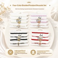 Set Gelang Kristen dengan Liontin Salib, Tali Anyaman Berhiaskan Rhinestone, Gelang Religius, Perhiasan Hadiah Grosir untuk Wanita dan Pria