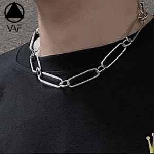 <span class=keywords><strong>Collier</strong></span> ras du cou VAF distinctif à chaîne ovale rectangulaire pour hommes en acier inoxydable - Product Image 5