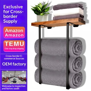 Porte-serviettes pour la décoration murale de la salle de bain, étagères de salle de bain, <span class=keywords><strong>design</strong></span> minimaliste noir, organisateur de rangement pour grandes serviettes, serviettes de toilette, spa - Product Image 1