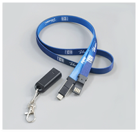 Adaptateur croisé 3-en-1 : Câble de charge avec cordon tour de cou, porte-badge et boucle de sécurité, câble de données à charge rapide, logo personnalisé