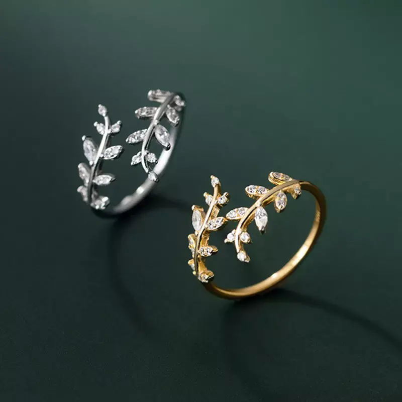 New Designer Hot Sale Classic Cute Design 18K Gold Plating 925 Sterling Silver Leaf Adjustable Finger Ring S925 Women