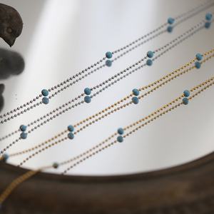 Collar Corto Hecho a Mano con Cuentas Redondas Esmaltadas, Cadena de Cuentas Azules, Chapado en Oro de 18k, Joyería de Acero Inoxidable Resistente al Deslustre - Product Image 2