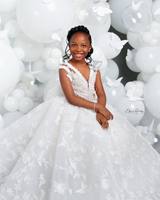 Robes de demoiselle d'honneur en perles blanches pour enfants, robes de princesse personnalisées en dentelle et perles florales, robes de mariage, de fête ou d'anniversaire