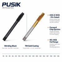 Tap Mesin Titik Spiral Baja Tahan Karat GB DIN371 M2 M20 HSS-E M35 Kobalt Nitrided Hitam atau Berlapis TiN Emas untuk Lubang Tembus