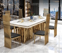 Table à manger moderne de luxe 6 places cadre en acier inoxydable doré décoration dessus en marbre pour hôtel restaurant meubles de salle à manger